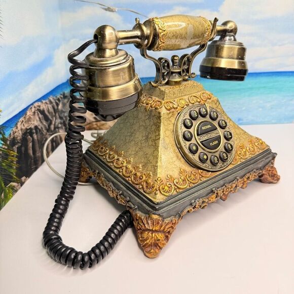 Vintage Style Rotary Corded Landline Telephone – Ornate Gold Retro Phone - Picture 2 of 7